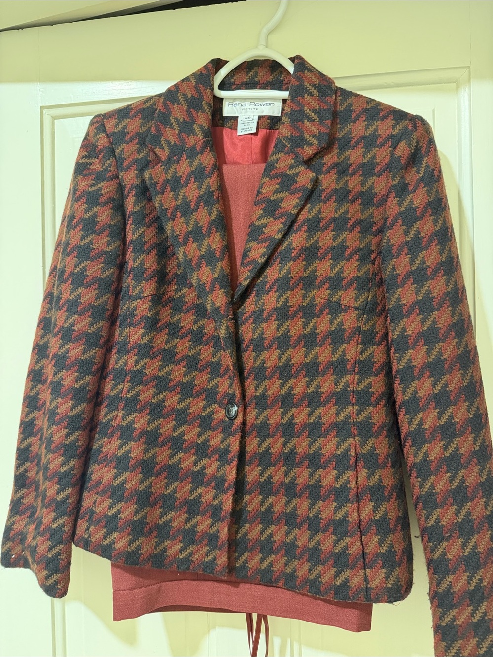 Rena Rowan Rust and Navy Houndstooth Wool Blazer